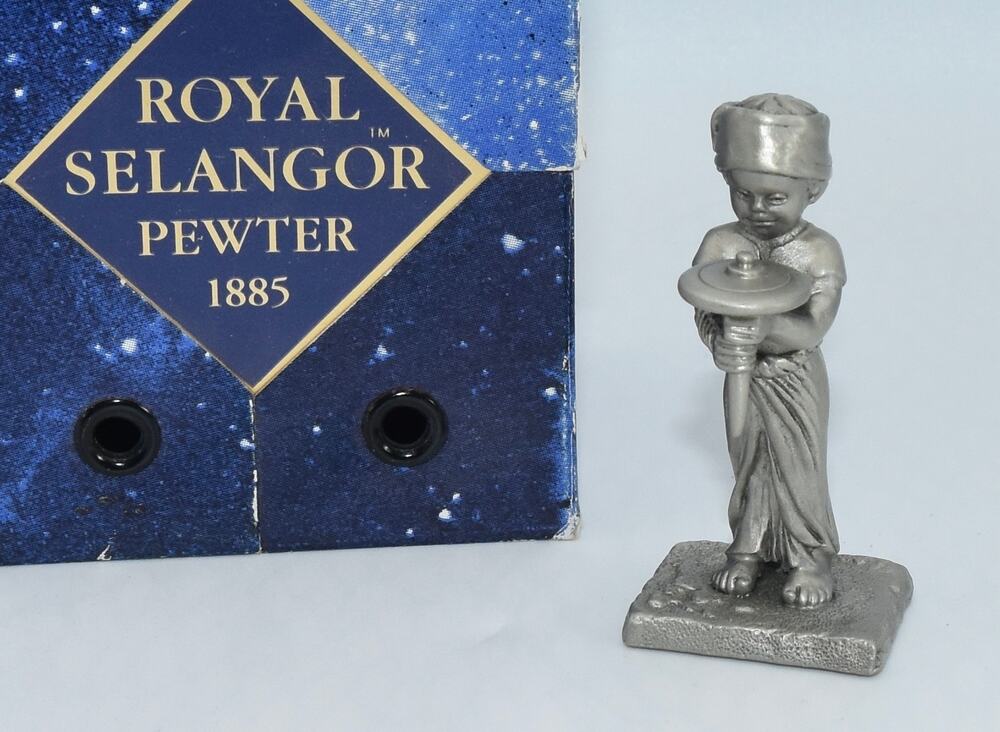 Vintage Selangor Pewter Figurine Boy with Top Miniature Sculpture Decor